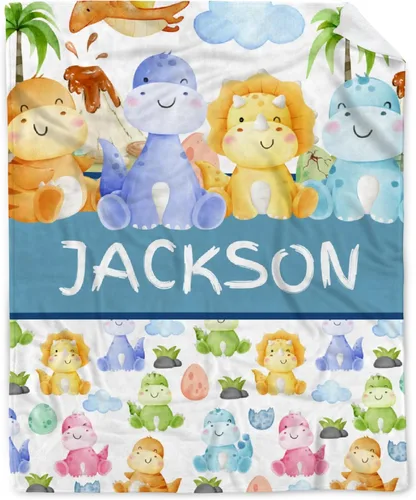 Miniatura 10 de Manta de franela de vellón de dinosaurio con nombre para niñas y niños recién nacidos, regalos personalizados, manta de forro polar suave