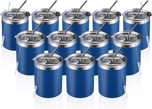 Miniatura 18 de MEWAY Paquete de 8 tazas reutilizables aisladas de acero inoxidable de 12 onzas, taza de café duradera de doble pared, capa en polvo, para café