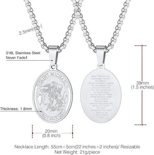 Miniatura 6 de Collar para hombre y mujer personalizado de San Miguel San Cristofer de acero inoxidable chapado en oro de 18K redondo ovalado colgante de escudo