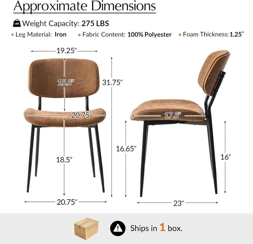 Miniatura 2 de HULALA HOME Juego de 2 sillas de comedor tapizadas modernas de mediados de siglo con respaldo curvado de madera, patas de metal negro, silla de cena