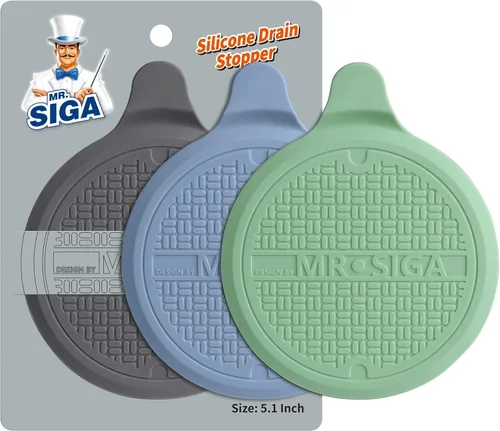 MR.SIGA Tapón de silicona para bañera, tapón de drenaje para ducha, fregadero, 5.1 pulgadas de diámetro, paquete de 3 Verde+azul+gris