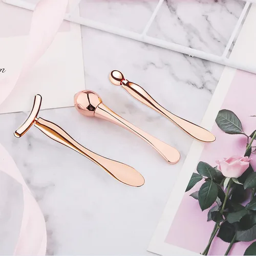 Miniatura 4 de BetterJonny Varita aplicadora de crema de ojos de metal, 3 unidades, cuchara de cosméticos, masajeador facial para niñas y mujeres, masajeador Oro
