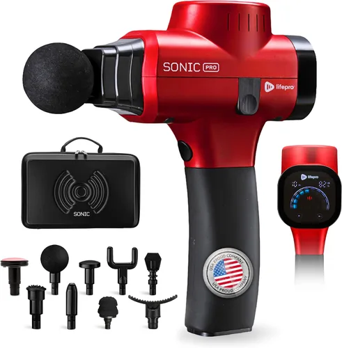 Miniatura 9 de LifePro Sonic Pro Pistola de masaje eléctrica de mano – Pistola de masaje de percusión de tejido profundo con 10 velocidades y 9 cabezales – Azul