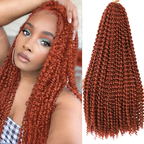 Miniatura 50 de Cabello Rizado Francés para Trenzar de 18 Pulgadas, 8 Paquetes Color Borgoña - Cabello para Trenzar Pre-Estirado con Rebote - Extensiones de Cabello