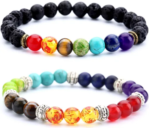 Miniatura 13 de Men Women 8mm Lava Rock 7 Chakra Beads Chakra Bracelet Braided Rope Natural Stone Yoga Bracelet Bangle