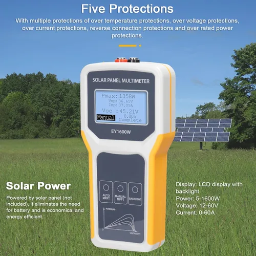 Miniatura 5 de Medidor de potencia solar CC/CA Probador de panel solar Multímetro de panel fotovoltaico de 1600 W MPPT Dispositivo de prueba de voltaje de circuito