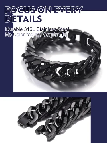 Miniatura 4 de Bandmax Pulsera de cadena cubana para hombres y mujeres, pulsera gruesa de acero inoxidable, pulsera de cadena de eslabones Hip Hop, ancho
