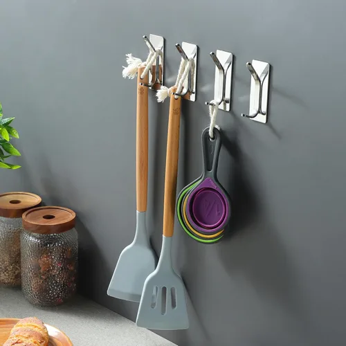 Miniatura 4 de Taozun Ganchos para toallas de plata pulida 4 piezas Ganchos adhesivos de acero inoxidable para colgar en la pared para baño, ganchos de pared