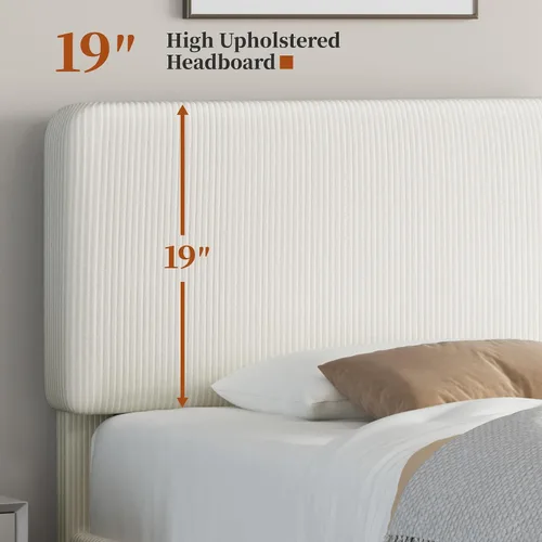 Miniatura 9 de Yaheetech Estructuras de Cama Individual con Cabecera Ajustable, Cabecera Tapizada de Tela de Chenilla/Cama de Plataforma, Estructura de Cama