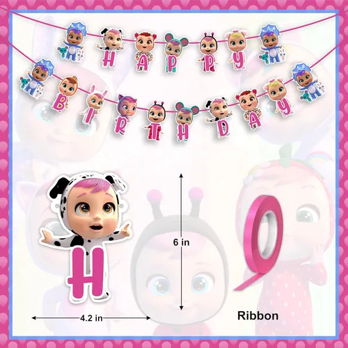 Miniatura 2 de Cartel de feliz cumpleaños de Cri Babes, decoración de fiesta temática de dibujos animados de muñeca de bebé, colorido cartel colgante