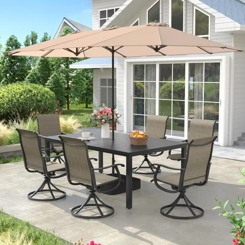 Miniatura 47 de VICLLAX Muebles pequeños de exterior de 3 piezas, 2 sillas giratorias de patio y mesa redonda pequeña para 2, sillas de carbón oscuro y negro