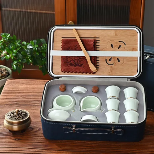 Miniatura 6 de Juego de té chino, juego de té de kung fu, juego de té chino de gongfu con 6 tazas de té, tetera con mango lateral (CebaG 6 tazas)