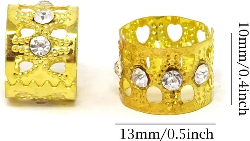 Miniatura 2 de Honbay 20 anillos dorados de diamantes de imitación para el cabello, rastas y cuentas trenzadas, joyería para el cabello trenzado (corazón hueco)
