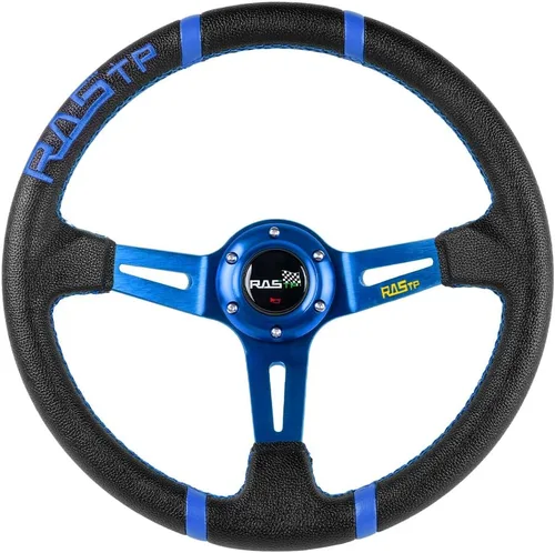 Miniatura 10 de RASTP - Volante universal de carreras de 13.8 pulgadas/350mm, 6 pernos, agarre de vinilo y aluminio con botón de bocina para auto - Negro