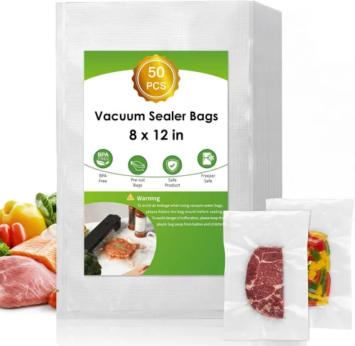 Miniatura 12 de Moretoes - 200 piezas de bolsas selladoras al vacío, bolsas para conservar alimentos de un cuarto de galón, 8" x 12", sin BPA, bolsas precortadas