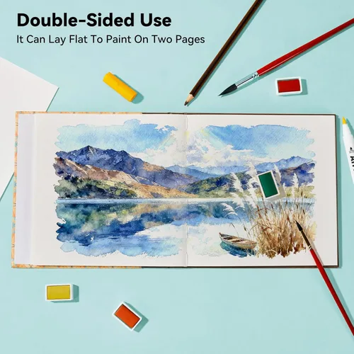 Miniatura 5 de Arrtx Cuaderno de bocetos cuadrado de papel de acuarela, 7.09 x 7.09 pulgadas, 140 libras, 300 GSM, papel 100% algodón, prensa en frío, 24 hojas