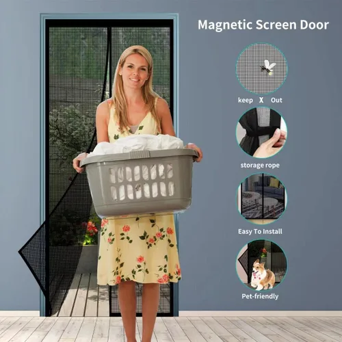 Miniatura 2 de Puerta mosquitera magnética – Imanes autosellantes, cierre de red de malla reforzada de fibra de vidrio resistente para puerta corredera, patio