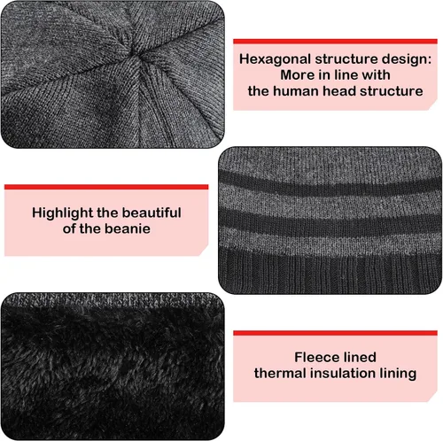 Miniatura 2 de Gorro de invierno para hombre, bufanda de punto cálida y guantes de pantalla táctil, 3 piezas
