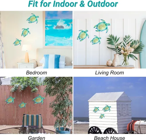 Miniatura 6 de YOUIN Juego de 3 decoraciones de pared de metal con temática de tortuga marina y playa, decoración de pared para interiores y exteriores, baño