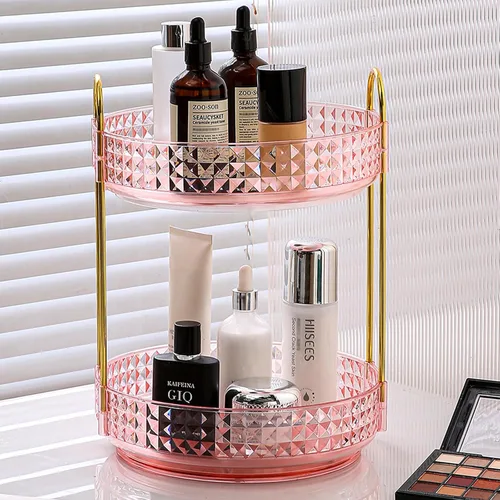 Miniatura 12 de Fangoo Organizador de maquillaje giratorio transparente de 2 niveles para tocador, organizador de cuidado de la piel giratorio de 360 grados