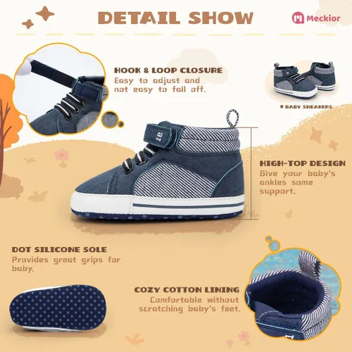 Miniatura 4 de Meckior Zapatos deportivos de tobillo para bebés y niñas pequeños, suela antideslizante suave, piel sintética, mocasines para bebés recién nacidos