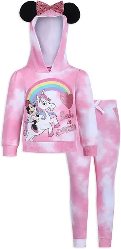 Disney Minnie Mouse Girls - Conjunto de sudadera con capucha y pantalones deportivos para niños pequeños y niños pequeños, color rosa