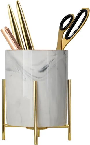Miniatura 12 de Planet Pencil Cup Sturdy Metal Frame with White Ceramic Pen Holder For Desks and kitchen Appliance Holders