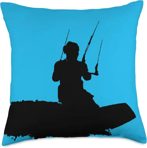 Miniatura 4 de Kitesurf Gifts and Surf Lover Tees by taiche Kitesurfer Surfing A Wave Artistic Black Silhouette Throw Pillow, 16x16, Multicolor