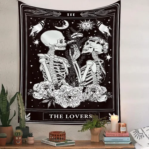 Miniatura 3 de Naykow Tapices de Calavera Negros y Blancos Esqueleto Gótico Grunge Oscuro Brujesco Decoración Colgante de Pared Tapiz para Dormitorio Estético