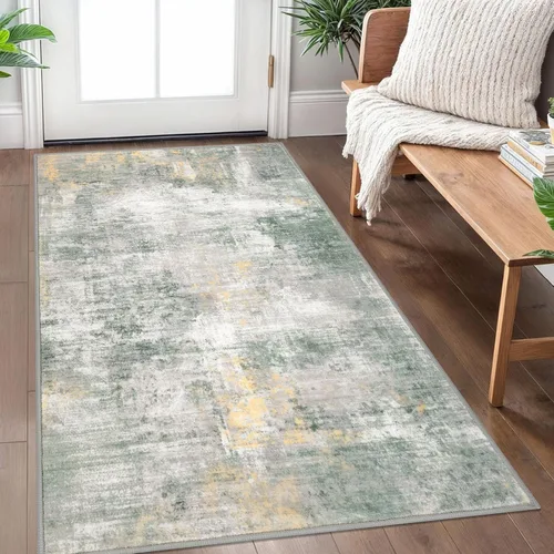 Miniatura 50 de IOHOUZE Alfombra pequeña abstracta de 2 x 3 pies, alfombra de entrada lavable para entrada interior, alfombras con respaldo de goma, alfombra gris