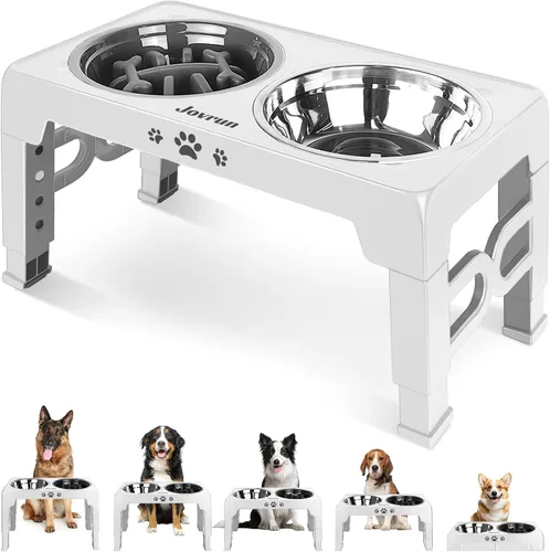 Miniatura 22 de Jovrun Cuencos Elevados para Perros, Comedero para Perros con Platos de Acero Inoxidable y Cuenco de Alimentación Lenta, Soporte Elevado Ajustable