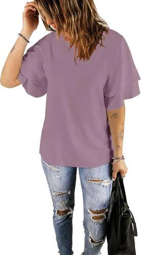 Miniatura 6 de luvamia Blusa casual de manga acampanada de 34 con cuello redondo para mujer