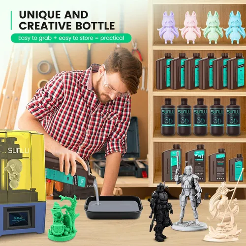 Miniatura 4 de SUNLU Resina para impresora 3D, 1kg de curado rápido, resina estándar 3D para impresoras 3D LCD DLP SLA, curado UV de 395-405nm, resina líquida