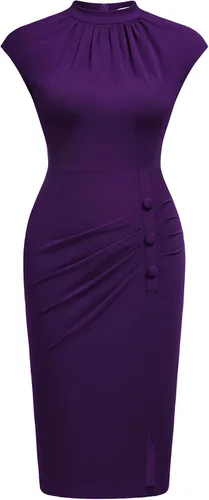 Miniatura 2 de AISIZE Women's Retro Half Collar Ruched Slim Cocktail Pencil Dress