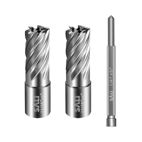 SALI 2 Piezas Cortador Anular Diámetro 11/16 Pulgada con Vástago Weldon 3/4" (con 2 Planos) Profundidad de Corte 1" Broca Mag Drill para Prensa de