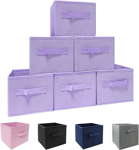 Miniatura 13 de EBIGIC Contenedores de almacenamiento negros de 9.0 x 7.5 x 7.5 pulgadas, tamaño pequeño Fabirc plegable, organizador de juguetes para armario, paño