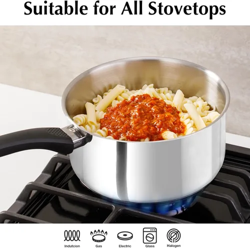 Miniatura 3 de KOCH SYSTEME CS Sartén de acero inoxidable con tapa, juego de cacerolas de acero inoxidable de 1 cuarto de galón, 2 cuartos y 3 cuartos de galón