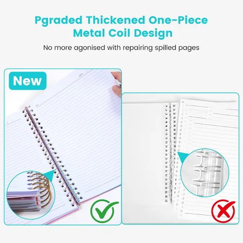 Miniatura 3 de CAGIE Cuadernos de espiral para trabajo escolar con pestañas divisorias extraíbles, cuaderno de 5 materias de 8.5 x 11 pulgadas, a rayas
