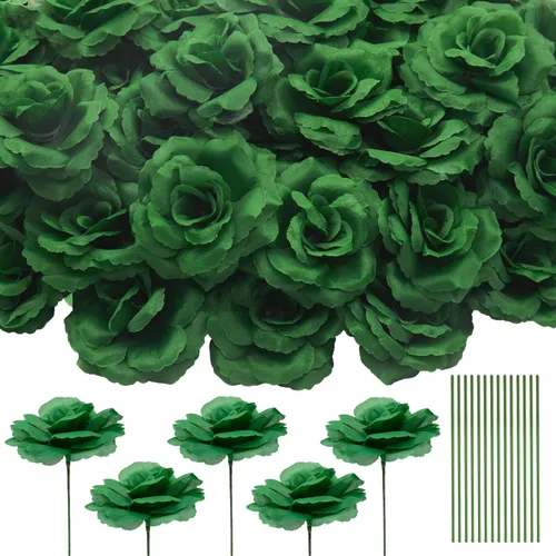 Miniatura 15 de 50 unidades de cabeza de rosa, flores artificiales a granel para manualidades, cabeza de flor de seda de rosa falsa de 3 pulgadas, flores sintéticas