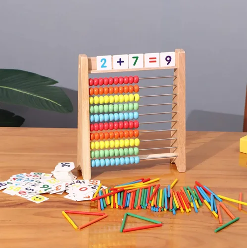 Miniatura 7 de Ábaco de madera para niños – 100 palos de conteo y tarjetas de juguetes de números del 1 al 100, juegos educativos de matemáticas para preescolar
