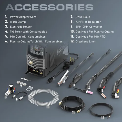 Miniatura 6 de Sunstac Cortador de plasma 5 en 1 y soldador combinado, CUT/TIG/MIG/Flux MIG/MMA, cortador de plasma 50A, TIG y MIG de 200 A, soldador STICK de 180