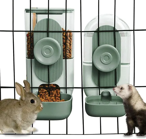 Lemtrflo Dispensador automático de alimentos y agua colgante, juego de alimentador de conejo por gravedad, cuenco de comida para gatos y conejitos