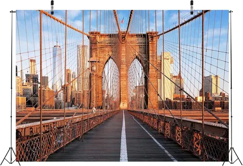 Miniatura 4 de BELECO Telón de fondo de tela de 5 x 3 pies con diseño de puente de Brooklyn de Nueva York, emblemático edificio de la ciudad, telón de fondo