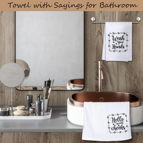 Miniatura 2 de Tatuo 2 toallas de mano divertidas con refranes "Wash Your Hands" para baño, rústicas, bonitas, toallas de cocina para el hogar, letrero decorativo