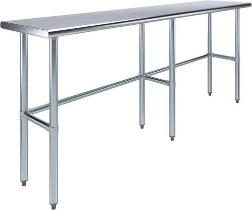 Miniatura 10 de Mesa de trabajo de acero inoxidable de base abierta de 14 pulgadas x 48 pulgadas Residencial y comercial Preparación de alimentos Estación