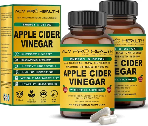 Promethean Wellness ACV Pro - Cápsulas de vinagre de sidra de manzana, 2 unidades (180 unidades) certificadas orgánicas con píldoras ACV madre ACV,