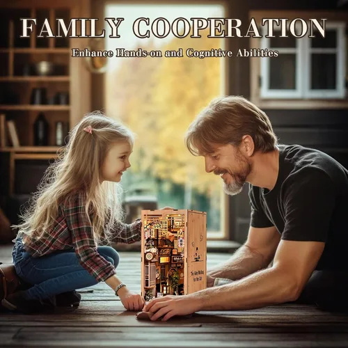 Miniatura 8 de Kit de rincón de libros, kit de casa en miniatura para adultos y adolescentes, rompecabezas 3D, decoración de estantería de casa de muñecas