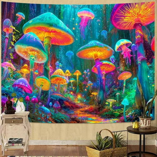 Miniatura 20 de Spenlife Blacklight - Fantástico tapiz de gato negro, tapiz de pared de gato reactivo que brilla con rayos UV para decoración de habitación, tapiz