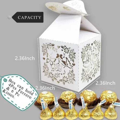 Miniatura 6 de the love 46 cajas de recuerdos de boda, flores cortadas con láser, flores y mariposas de pavo real, paloma, cantar, caja de chocolate creativa