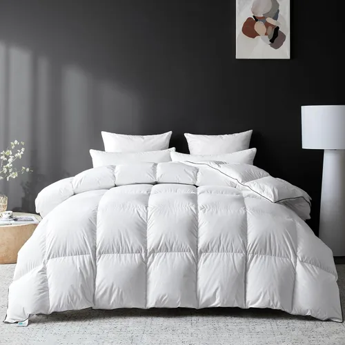 Edredón de fibra de plumón de ganso tamaño King, relleno de edredón esponjoso prémium para todas las estaciones, edredón de cama de hotel 100%